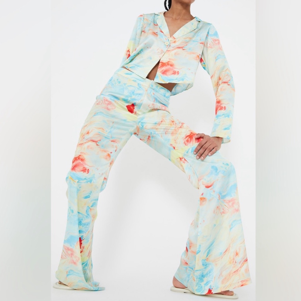 Wild Pony Satin Tie-Dye Swirl Print Co-Ord Set, Sz M